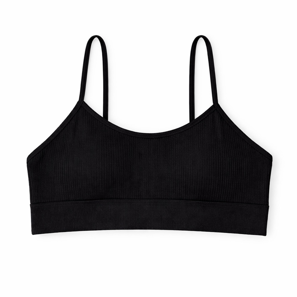 New Arrivals Black Ribbed Lace Back Bralette Boutique Racerback Crop Top XL/2XL